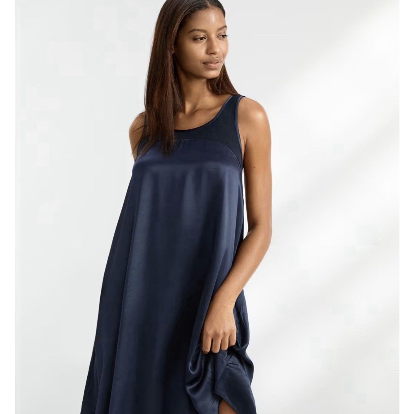 Pj Harlow Satin And Rib Nightgown Lindsay Pjd1s Retail $78.00 Navy